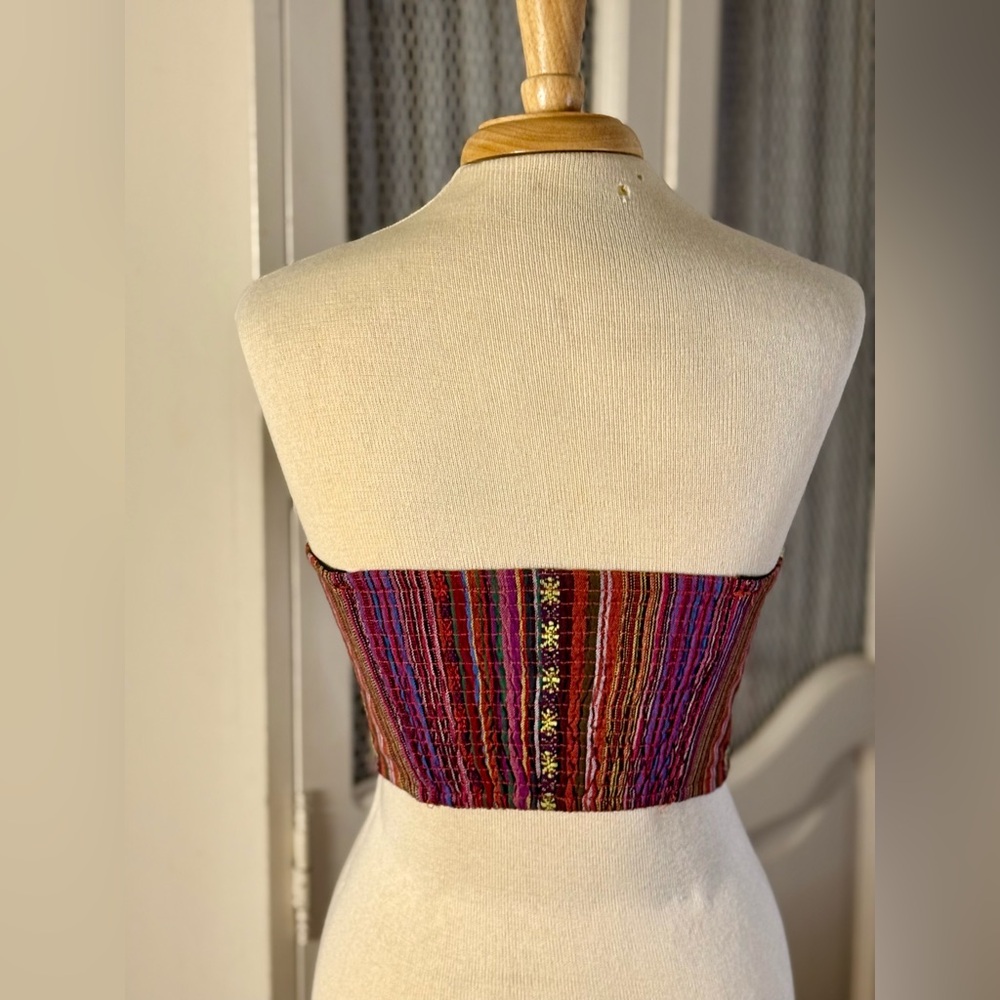 90’s Boho Colorful Striped Weave Sweetheart Neckline Front Zipper Bustier - Picture 3 of 7